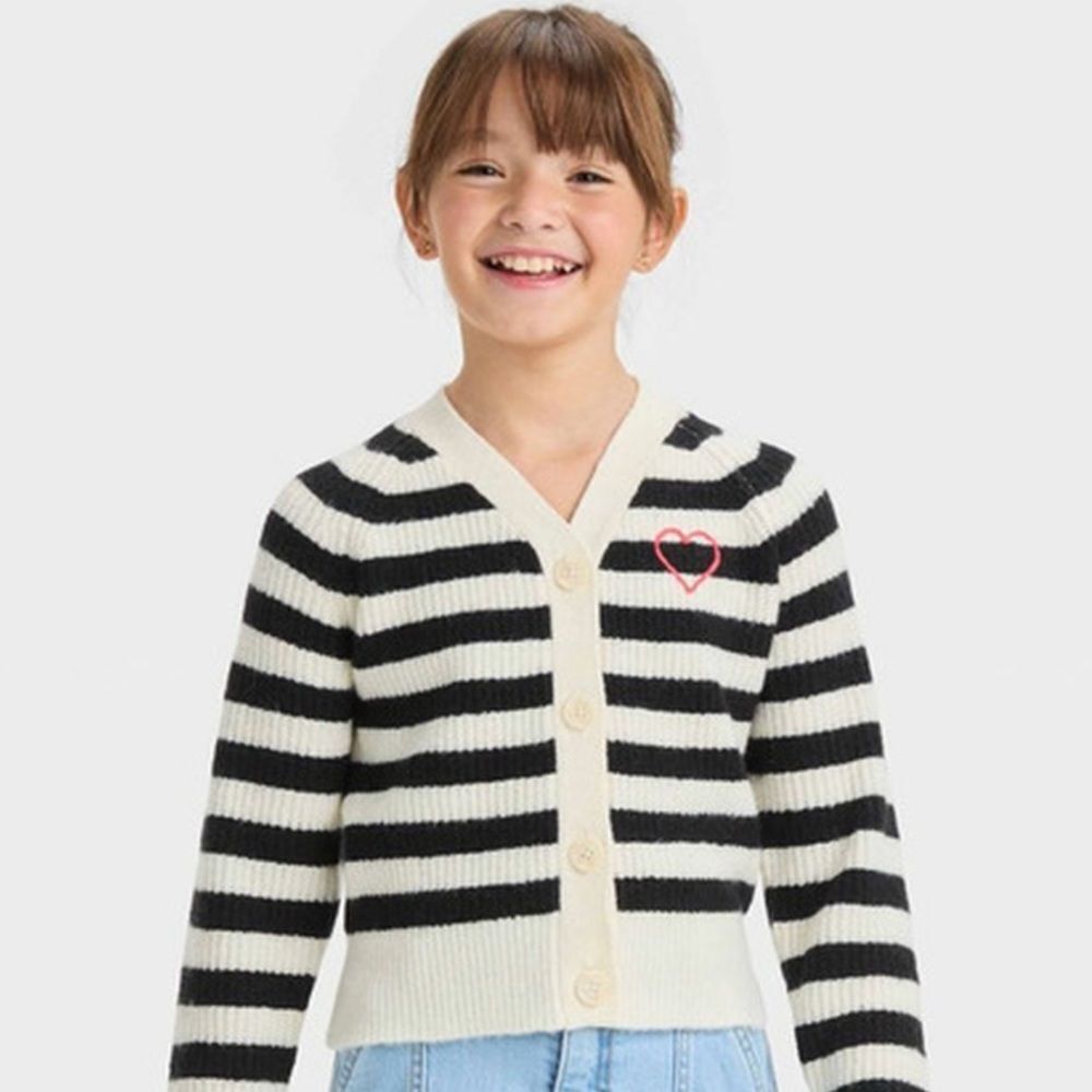 Kids Black and White Striped Cardigan #21